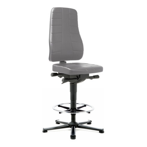 bimos Arbeitsstuhl All-In-One Highline mit Gleiter und Fußring und Kunstleder grau 570-830 mm