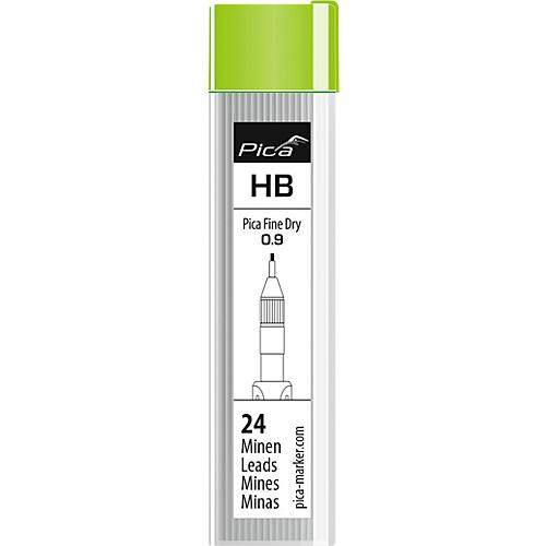 Bleistiftmine Pica Fine Dry HB 7030, Minendurchmesser 0,9 mm, Härtegrad HB, Schreibfarbe graphit, 24 Stück in Dose mit Drehdeckel