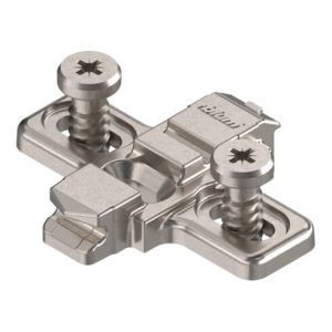 Blum CLIP Montageplatte, kreuz, 0 mm, Zink, mit vormontierten Systemschrauben, HV: Langloch, vernickelt Blum CLIP Montageplatte, kreuz, 0 mm, Zink, mit vormontierten Systemschrauben, HV: Langloch, vernickelt