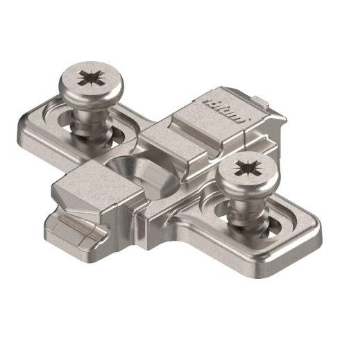Blum CLIP Montageplatte, kreuz, 0 mm, Zink, Systemschrauben vormontiert-Zwillingsanschlag, HV: Langloch, vernickelt