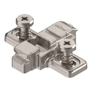 Blum CLIP Montageplatte, kreuz, 3 mm, Zink, mit vormontierten Systemschrauben, HV: Langloch, vernickelt Blum CLIP Montageplatte, kreuz, 3 mm, Zink, mit vormontierten Systemschrauben, HV: Langloch, vernickelt