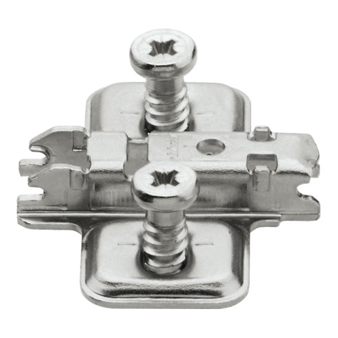 Blum CLIP Montageplatte, kreuz, Stahl, mit vormontierten Systemschrauben, HV: Langloch, vernickelt