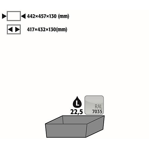 Bodenauffangwanne Stawa-R für asecos Sicherheitsschränke der Q30, Q90, S90 und K90 Serie, Stahlblech, lichtgrau, B 442 x T 507 x H 127 mm, 22 l