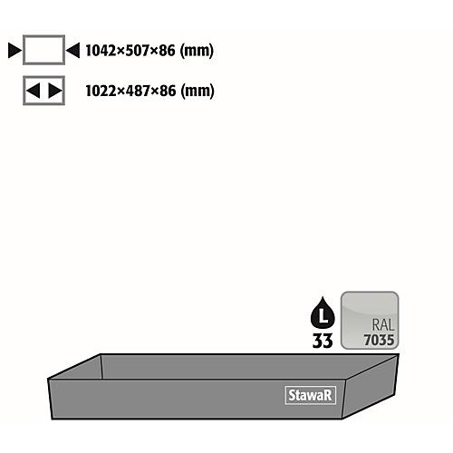 Bodenauffangwanne STAWA-R für asecos Sicherheitsschränke der Q30, Q90 und S90 Serie, Stahlblech, lichtgrau, B 1042 x T 507 x H 86 mm, 33 l