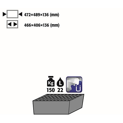 Bodenauffangwanne Stawa-R mit Gitterrost für asecos Chemikalienschränke der CS Serie, Stahlblech, blau, B 472 x T 489 x H 136 mm, 22 l
