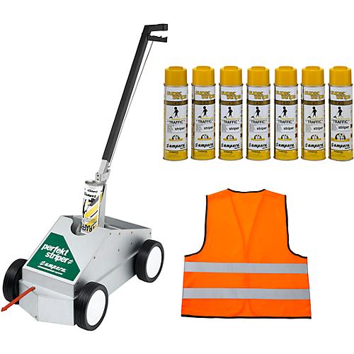 Bodenmarkierer Perfekt-Striper + 12 Dosen gelb Markierungsfarbe SET + Warnweste GRATIS