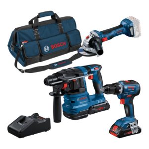 Bosch Combo Kit 3-tlg. 18V: GSR 18V-55/GWS 18V-7/GBH 18V-22, 2x Akku, Schnellladegerät Bosch Combo Kit 3-tlg. 18V: GSR 18V-55/GWS 18V-7/GBH 18V-22, 2x Akku, Schnellladegerät