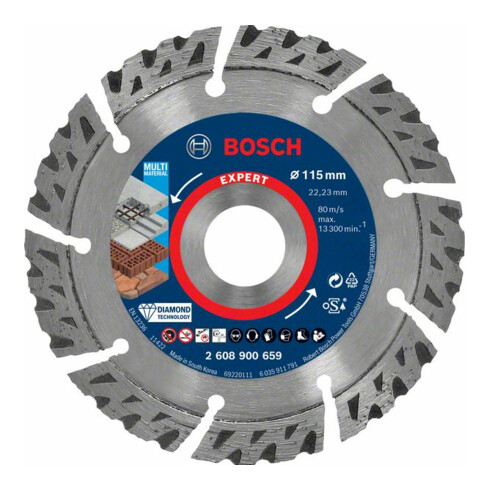 Bosch EXPERT MultiMaterial Diamanttrennscheiben 115 x 22,23 x 2,2 x 12mm für Winkelschleifer mit X-LOCK und mit Spannmutter