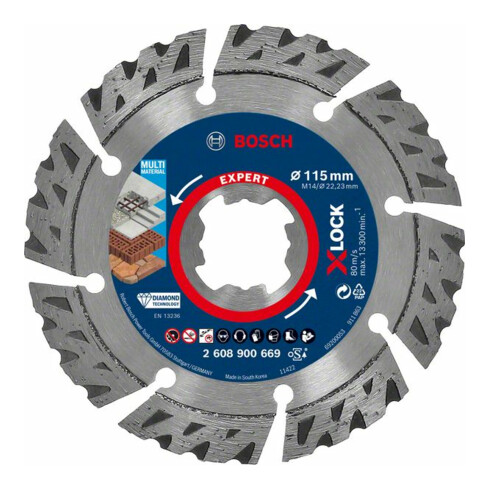 Bosch EXPERT MultiMaterial X-LOCK Diamanttrennscheiben 115 x 22,23 x 2,4 x 12mm für Winkelschleifer mit X-LOCK und mit Spannmutter