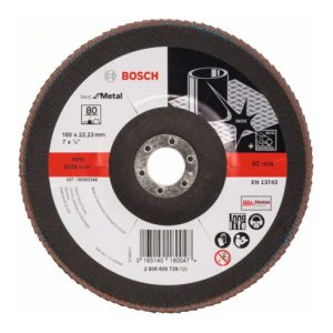 Bosch Fächerschleifscheibe X571, Best for Metal, gewinkelt, 180 x 22,23 mm, 80, Glas Bosch Fächerschleifscheibe X571, Best for Metal, gewinkelt, 180 x 22,23 mm, 80, Glas