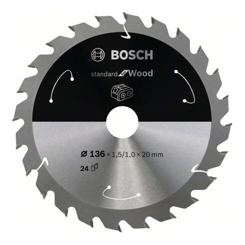 Bosch Kreissägeblatt Standard for Wood für Akkusägen 136x1.5/1x20 24 Zähne