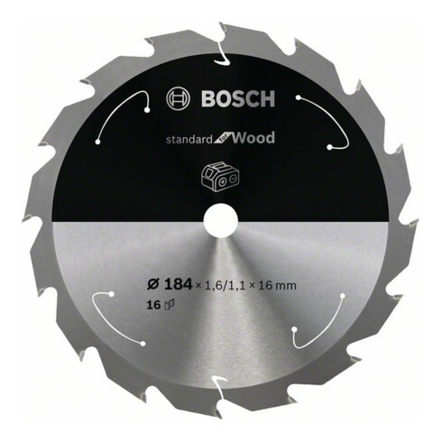 Bosch Kreissägeblatt Standard for Wood für Akkusägen 184x1.6/1.1x16, 16 Zähne