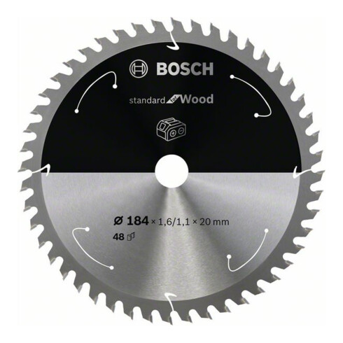 Bosch Kreissägeblatt Standard for Wood für Akkusägen 184x1.6/1.1x20, 48 Zähne