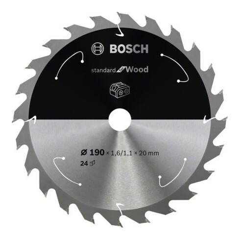 Bosch Kreissägeblatt Standard for Wood für Akkusägen 190x1.6/1.1x20, 24 Zähne