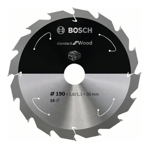 Bosch Kreissägeblatt Standard for Wood für Akkusägen 190x1.6/1.1x30, 16 Zähne