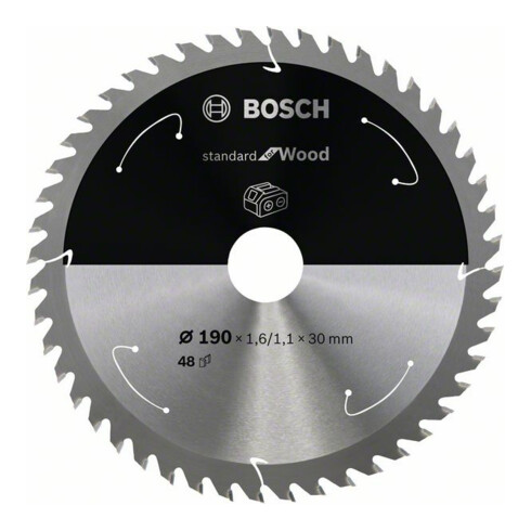 Bosch Kreissägeblatt Standard for Wood für Akkusägen 190x1.6/1.1x30, 48 Zähne