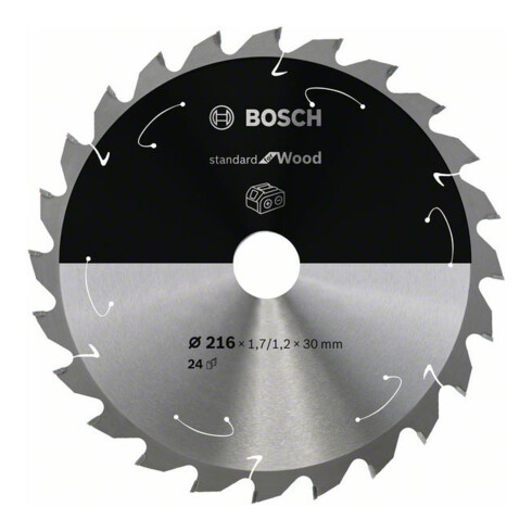 Bosch Kreissägeblatt Standard for Wood für Akkusägen 216 x 1,7/1,2 x 30 24 Zähne