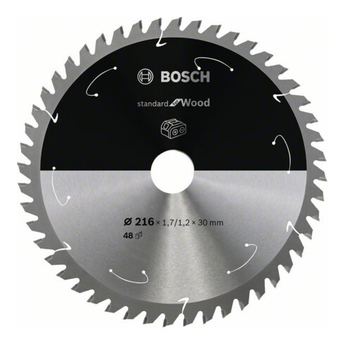 Bosch Kreissägeblatt Standard for Wood für Akkusägen 216 x 1,7/1,2 x 30 48 Zähne