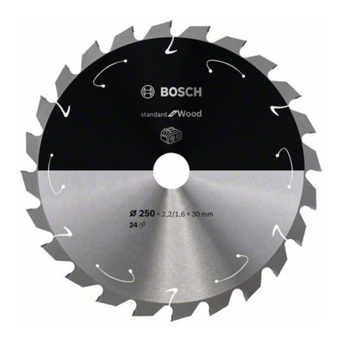 Bosch Kreissägeblatt Standard for Wood für Akkusägen 250x2.2/1.6x30, 24 Zähne