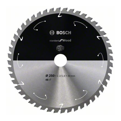 Bosch Kreissägeblatt Standard for Wood für Akkusägen 250x2.2/1.6x30, 48 Zähne