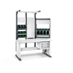 Bott Arbeitsplatzsystem Avero Komplettmodul 1, per Lochraster höhenverstellbar, HPL beschichtete Spanplatte, bis 200 kg, lichtgrau/anthrazitgrau Bott Arbeitsplatzsystem Avero Komplettmodul 1, per Lochraster höhenverstellbar, HPL beschichtete Spanplatte, bis 200 kg, lichtgrau/anthrazitgrau