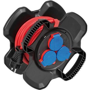 Brennenstuhl Gummi-Kabeltrommel X-Gum, 10 m, 2 Handgriffe, 3-fach spritzwassergeschützt, ölbeständiges RN-Kabel, IP44, blau/rot/schwarz Brennenstuhl Gummi-Kabeltrommel X-Gum, 10 m, 2 Handgriffe, 3-fach spritzwassergeschützt, ölbeständiges RN-Kabel, IP44, blau/rot/schwarz