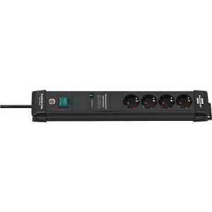 Brennenstuhl Premium-Line 4er-Steckdosenleiste, 1,8 m Kabel, 60.000A Überspannungsschutz, Sicherheitsschalter, L 448 x B 60 x T 120 mm, schwarz