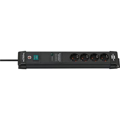 Brennenstuhl Premium-Line 4er-Steckdosenleiste, 1,8 m Kabel, 60.000A Überspannungsschutz, Sicherheitsschalter, L 448 x B 60 x T 120 mm, schwarz