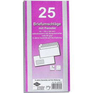 Briefumschläge, DIN lang, mit Fenster, haftklebend, 25 Stück Briefumschläge, DIN lang, mit Fenster, haftklebend, 25 Stück