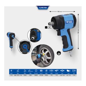 Brilliant Tools 1/2 Zoll Mini-Druckluft-Schlagschrauber, 1.240 Nm Brilliant Tools 1/2 Zoll Mini-Druckluft-Schlagschrauber, 1.240 Nm