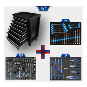 Brilliant Tools BLAU/SILBER Werkstattwagen mit 7 Schubladen und 207 Premium-Werkzeugen Brilliant Tools BLAU/SILBER Werkstattwagen mit 7 Schubladen und 207 Premium-Werkzeugen