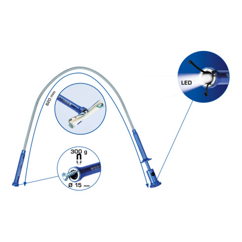 Brilliant Tools Krallengreifer mit Magnet und LED, starr