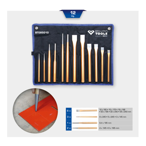 Brilliant Tools Meißel und Durchtreiber-Satz, 12-tlg