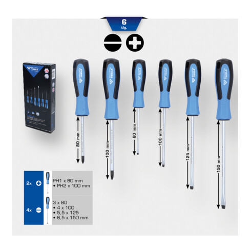 Brilliant Tools Schraubendreher-Satz, 6-tlg, Schlitz, PH