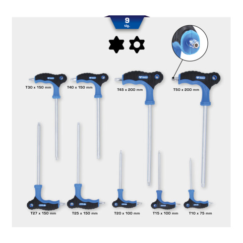 Brilliant Tools T-Griff-Torx® mit Stirnlochbohrung-Winkelstiftschlüssel-Satz, 9-tlg