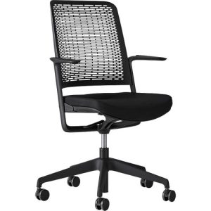 Bürostuhl WithMe, mit Armlehnen, Auto-Synchronmechanik, Flachsitz, perforierter Kunststoffrücken, abnehmbarer Sitzbezug, schwarz Bürostuhl WithMe, mit Armlehnen, Auto-Synchronmechanik, Flachsitz, perforierter Kunststoffrücken, abnehmbarer Sitzbezug, schwarz