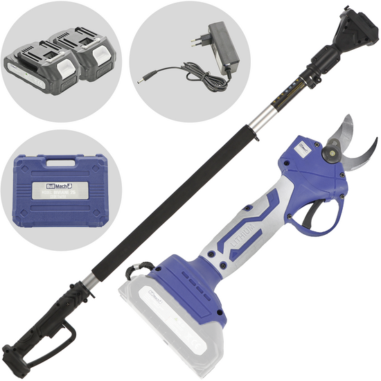 BullMach DIVIANE 25 - Akku-Baumschere + Teleskopschaft 130-200 cm - 2x21V 2Ah