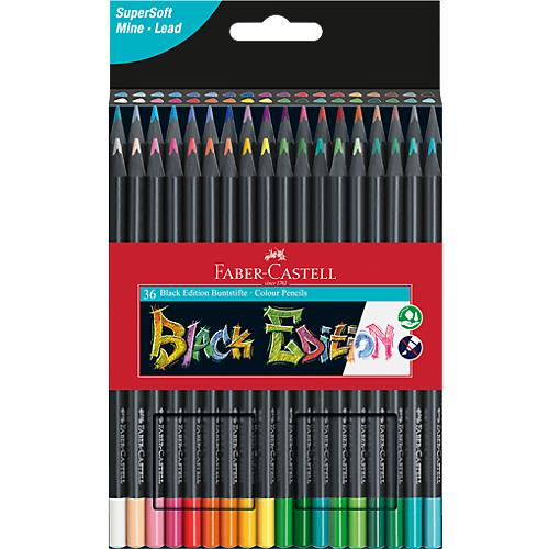 Buntstifte Faber-Castell Black Edition, schwarzes Holz, Dreikantform, farbsortiert, 36er Etui