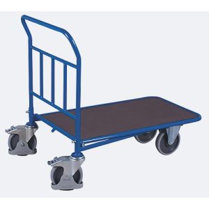 C+C Wagen, Stahl/Siebdruckplatte, Enzianblau/Dunkelbraun, L 880 x B 500 mm, mit Längsstreben, TPE-Rollen mit Feststellbremse, bis 400 kg C+C Wagen, Stahl/Siebdruckplatte, Enzianblau/Dunkelbraun, L 880 x B 500 mm, mit Längsstreben, TPE-Rollen mit Feststellbremse, bis 400 kg