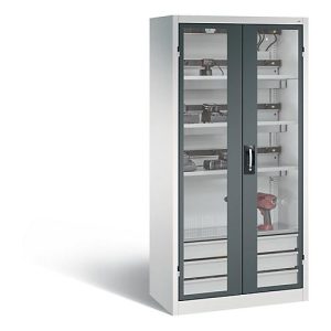 C+P Akkuladeschrank Comfort mit Sichtfenster aus Acrylglas, H 1950 x B 930 x T 500 mm, Lichtgrau/Anthrazit C+P Akkuladeschrank Comfort mit Sichtfenster aus Acrylglas, H 1950 x B 930 x T 500 mm, Lichtgrau/Anthrazit