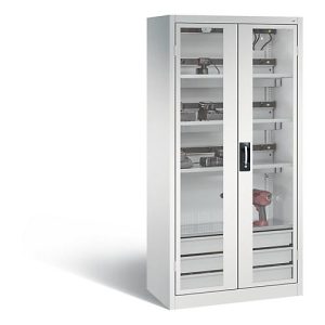 C+P Akkuladeschrank Comfort mit Sichtfenster aus Acrylglas, H 1950 x B 930 x T 500 mm, Lichtgrau C+P Akkuladeschrank Comfort mit Sichtfenster aus Acrylglas, H 1950 x B 930 x T 500 mm, Lichtgrau