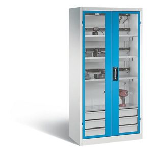 C+P Akkuladeschrank Comfort mit Sichtfenster aus Acrylglas, H 1950 x B 930 x T 500 mm, Lichtgrau/Lichtblau C+P Akkuladeschrank Comfort mit Sichtfenster aus Acrylglas, H 1950 x B 930 x T 500 mm, Lichtgrau/Lichtblau