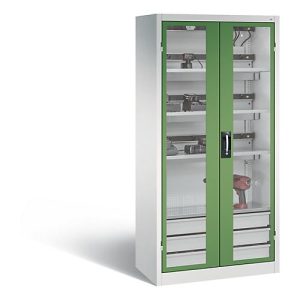 C+P Akkuladeschrank Comfort mit Sichtfenster aus Acrylglas, H 1950 x B 930 x T 500 mm, Lichtgrau/Resedagrün C+P Akkuladeschrank Comfort mit Sichtfenster aus Acrylglas, H 1950 x B 930 x T 500 mm, Lichtgrau/Resedagrün