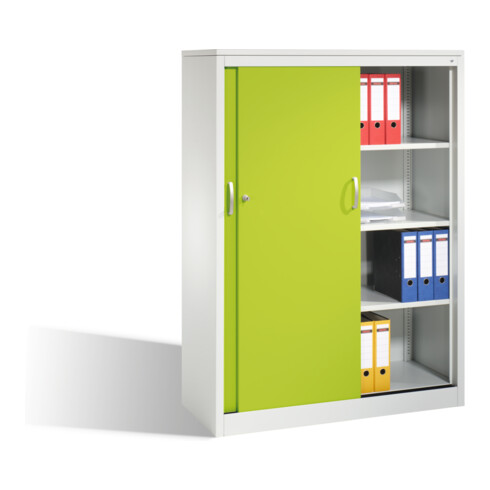 C+P Akten-Sideboard Acurado mit Schiebetüren, 4 Ordnerhöhen, H1600xB1200xT500mm Front Viridingrün Korpus Lichtgrau