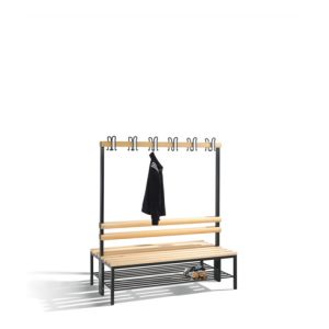 C+P Doppelseitige Garderobenbank Basic mit Schuhrost, H1650xB1500xT756mm, Schwarzgrau/Buche C+P Doppelseitige Garderobenbank Basic mit Schuhrost, H1650xB1500xT756mm, Schwarzgrau/Buche