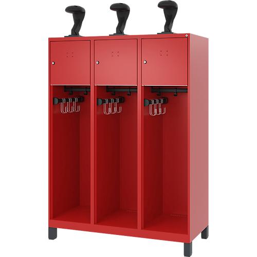 C+P Feuerwehrspind Evolo, Modell YOUNGSTER, 3 Abteile, H 1630 x B 1200 x T 500 mm, Füße, feuerrot RAL 3000