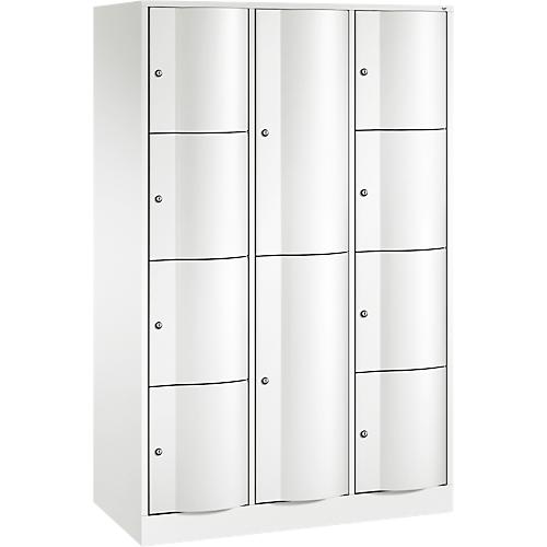 C+P Kombi-Schließfachschrank Resisto, 3 Abteile, 10 Fächer, B 1148 x T 540 x H 1950 mm, Verkehrsweiß