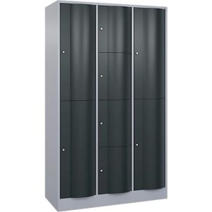 C+P Kombi-Schließfachschrank Resisto, 3 Abteile, 10 Fächer, B 1148 x T 540 x H 1950 mm,Weißalu/Anthrazitgrau