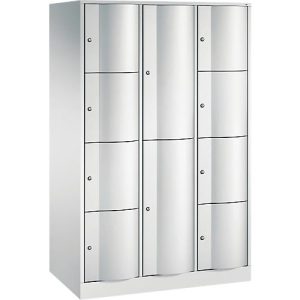 C+P Kombi-Schließfachschrank Resisto, 3 Abteile, 10 Fächer, B 1148 x T 640 x H 1950 mm, Lichtgrau/Lichtblau
