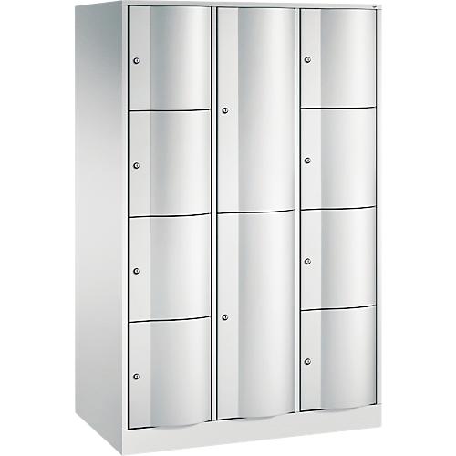 C+P Kombi-Schließfachschrank Resisto, 3 Abteile, 10 Fächer, B 1148 x T 640 x H 1950 mm, Lichtgrau/Lichtblau